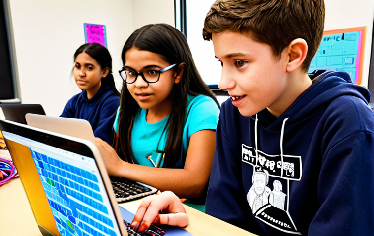 **
* **Focus:** A diverse group of students actively engaged in a coding workshop.
* **Details:** Laptops open, colorful wires/circuits visible, some students collaborating, an educator guiding. Modern, bright classroom setting. Emphasize a sense of excitement and problem-solving.
* **Style:** Illustrative, slightly stylized, optimistic.
**