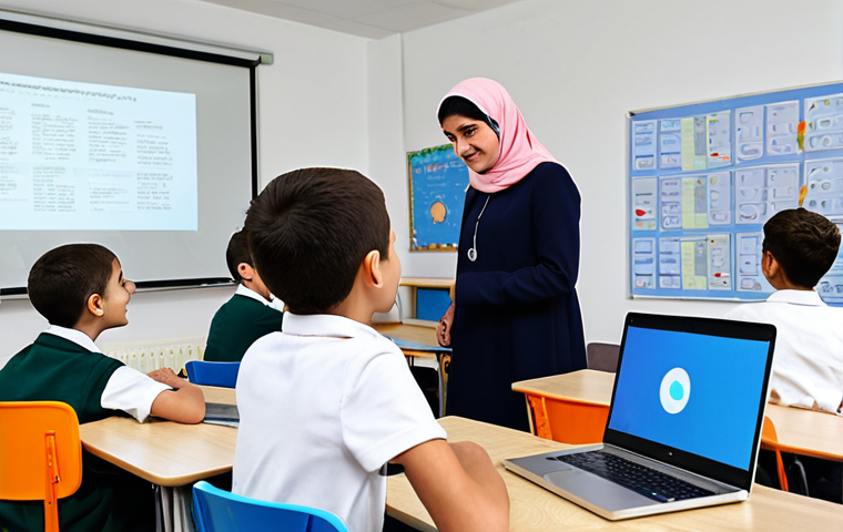 Modern Turkish Classroom**
"A bright and modern classroom in Turkey filled with students (ages 10-12) learning to code on laptops. The teacher, a friendly woman in a professional modest dress, is assisting a student. The classroom features colorful posters about coding concepts. safe for work, appropriate content, fully clothed, professional, perfect anatomy, correct proportions, natural pose, well-formed hands, proper finger count, natural body proportions, high quality, professional photography."
**