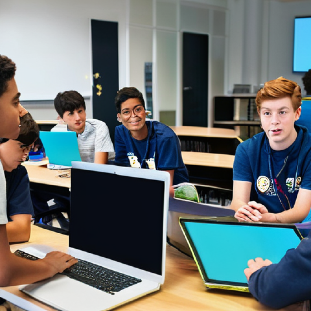 코딩교육지도사와 취업용 포트폴리오 예시 - **A dynamic and inspiring coding educator, mid-30s, standing confidently in front of a diverse group...