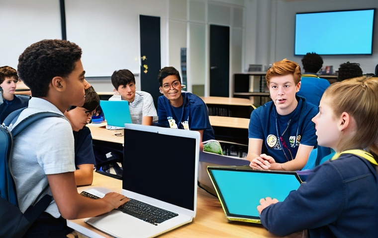코딩교육지도사와 취업용 포트폴리오 예시 - **A dynamic and inspiring coding educator, mid-30s, standing confidently in front of a diverse group...
