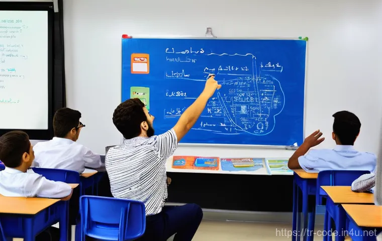 코딩교육지도사와 실습 문제 제작 - **Prompt:** "A vibrant, modern classroom in a Turkish high school. A diverse group of teenage studen...