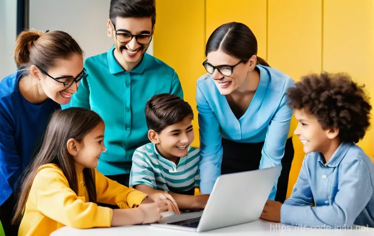 코딩교육지도사 직업 전망 및 변화 - **Prompt:** A modern, professional learning center or online workshop setting, bustling with a diver...