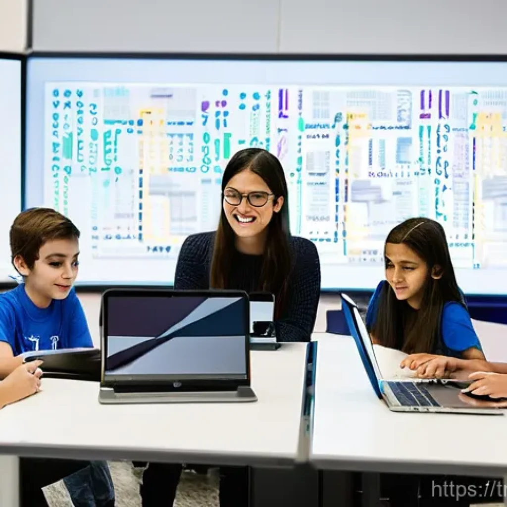 코딩교육지도사 자격증과 교사 자격증의 차이 - **Prompt:** "A vibrant, modern coding workshop filled with diverse elementary and middle school chil...