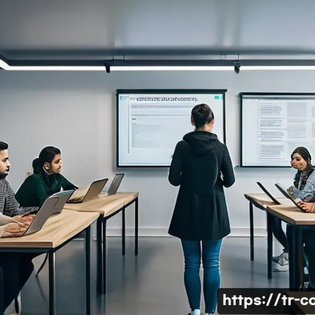 코딩교육지도사와 강의 중 사고 대처 방법 - A modern online coding class scene with a diverse group of Turkish students, all wearing casual clot...