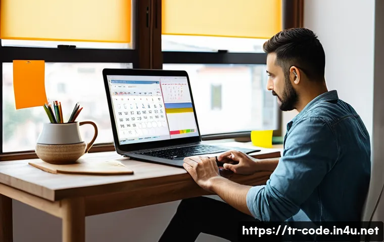 코딩교육지도사와 성인 학습자를 위한 전략 - A cozy home office scene showing a Turkish adult learner sitting at a wooden desk by a window, pract...