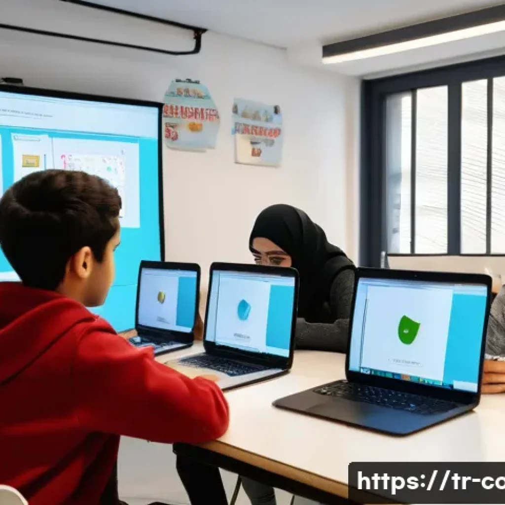 코딩교육지도사와 교육 상담 사례 분석 - A vibrant classroom scene in Istanbul with diverse Turkish students aged around 15-18 actively engag...