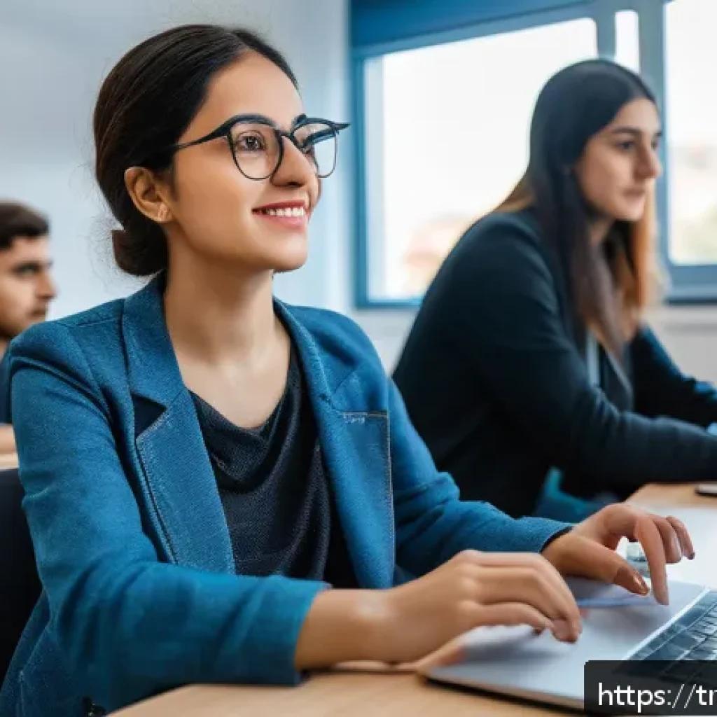 코딩교육지도사 직무 기술서 작성 팁 - A modern coding classroom in Istanbul, featuring a diverse group of adult students attentively learn...