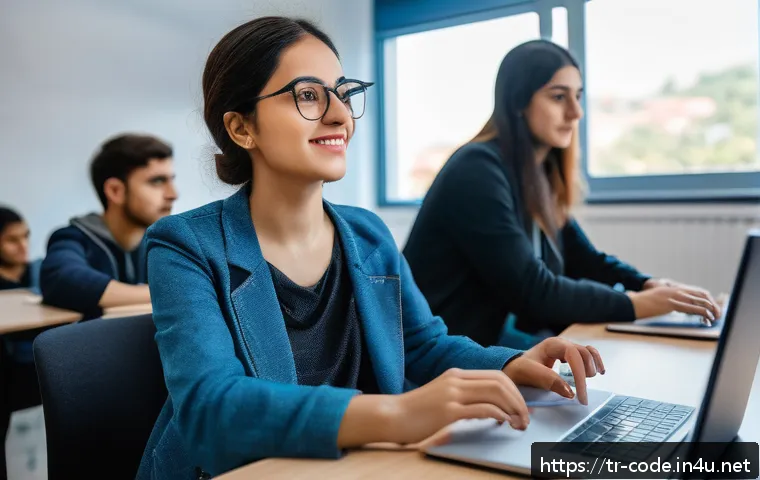 코딩교육지도사 직무 기술서 작성 팁 - A modern coding classroom in Istanbul, featuring a diverse group of adult students attentively learn...