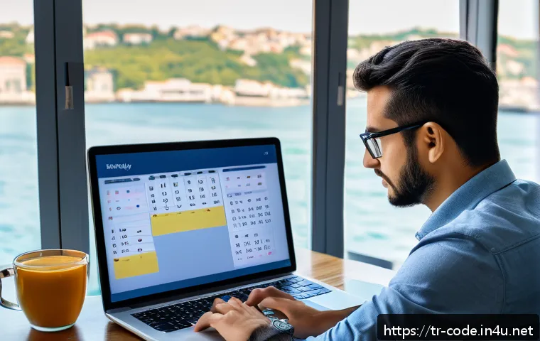 코딩교육지도사 업무 프로세스 정리법 - A modern home office setup in Istanbul, featuring a young Turkish coding instructor focusing on time...
