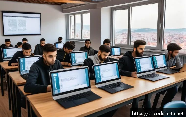 코딩교육지도사 자격증 취득 시 유리한 학력 - A modern Turkish classroom scene featuring a diverse group of young adults attentively learning codi...