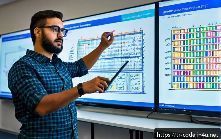 코딩교육지도사 시험 유형별 분석 - A focused Turkish coding instructor in a modern classroom setting, explaining algorithm problem-solv...